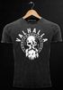 Herren Vintage Shirt Valhalla Totenkopf Odin Runen Wikinger Printshirt T-Shirt Aufdruck Used Look Neverless®preview