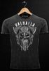 Herren Vintage Shirt Valhalla Wikinger Helm Viking Odin Krieger Printshirt T-Shirt Aufdruck Used Look Slim Fit Neverless® preview