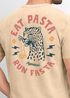 Herren Vintage T-Shirt Backprint Eat Pasta Run Fasta Leopard Grafikshirt Printshirt Aufdruck Used Look Fashion Männer Neverless®preview