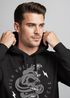 Hoodie Herren Totenkopf Print Kobra Motiv High Voltage Motorcycle Schriftzug Rocker Biker Racing Design Kapuzen-Pullover Männer Neverless®preview
