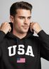 Hoodie Herren USA Schriftzug College Retro US Flagge Amerika Front-Print Aufdruck Motiv Fashion Streetstyle Neverless®preview