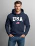 Hoodie Herren USA Schriftzug College Retro US Flagge Amerika Front-Print Aufdruck Motiv Fashion Streetstyle Neverless®preview
