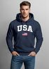 Hoodie Herren USA Schriftzug College Retro US Flagge Amerika Front-Print Aufdruck Motiv Fashion Streetstyle Neverless®preview