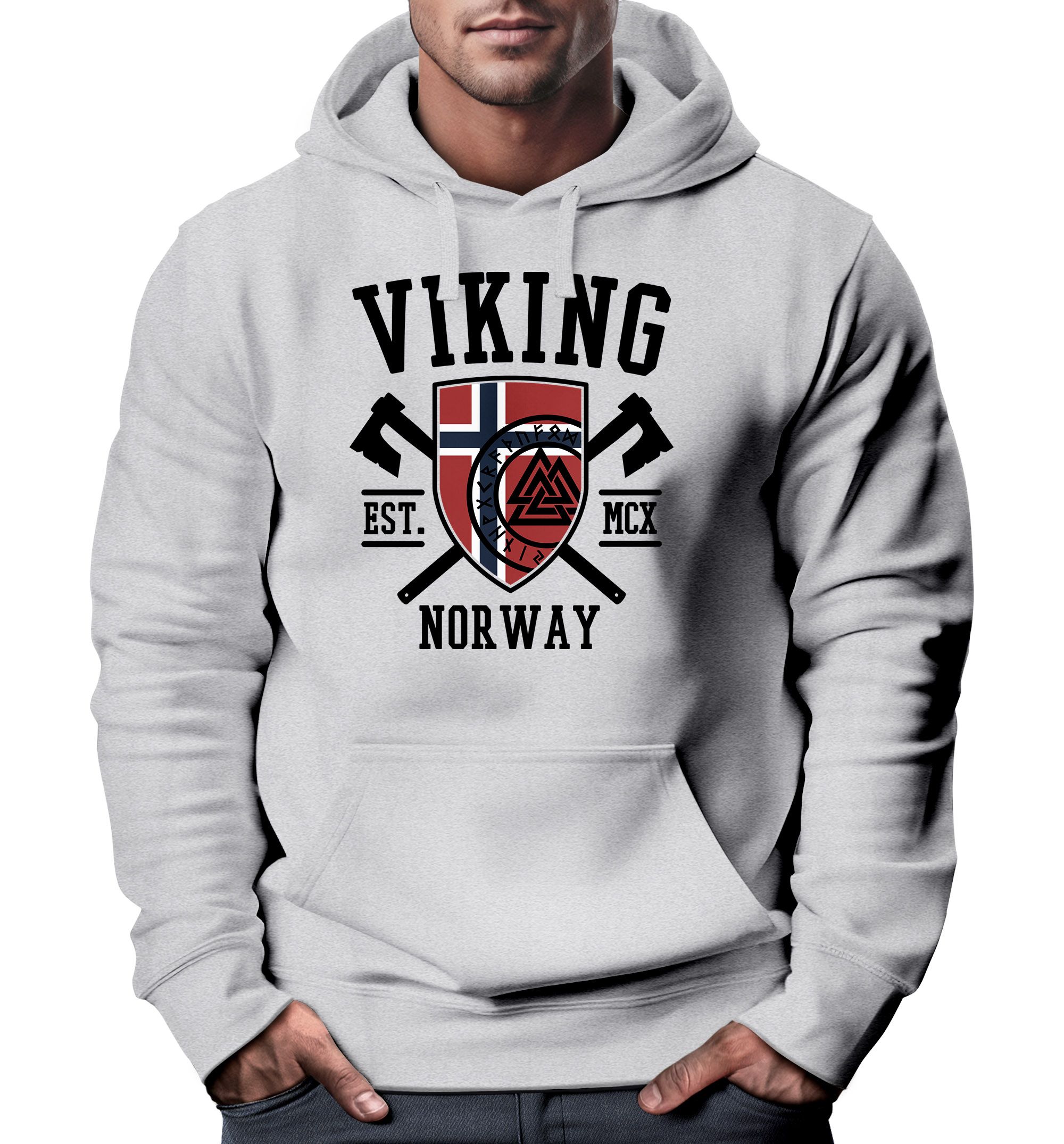Hoodie Herren Viking Norway Norwegen Flagge Wikinger nordisch Kapuzen-Pullover Männer Fashion Streetstyle Neverless®