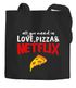 Jutebeutel all you need is love, pizza and Netflix Baumwolltasche Stoffbeutel Tragetasche Moonworks®preview