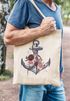 Jutebeutel Anker Blumen Wasserfarben Anchor Flowers Watercolor Baumwolltasche Stoffbeutel Einkaufsbeutel Baumwolle Autiga®preview