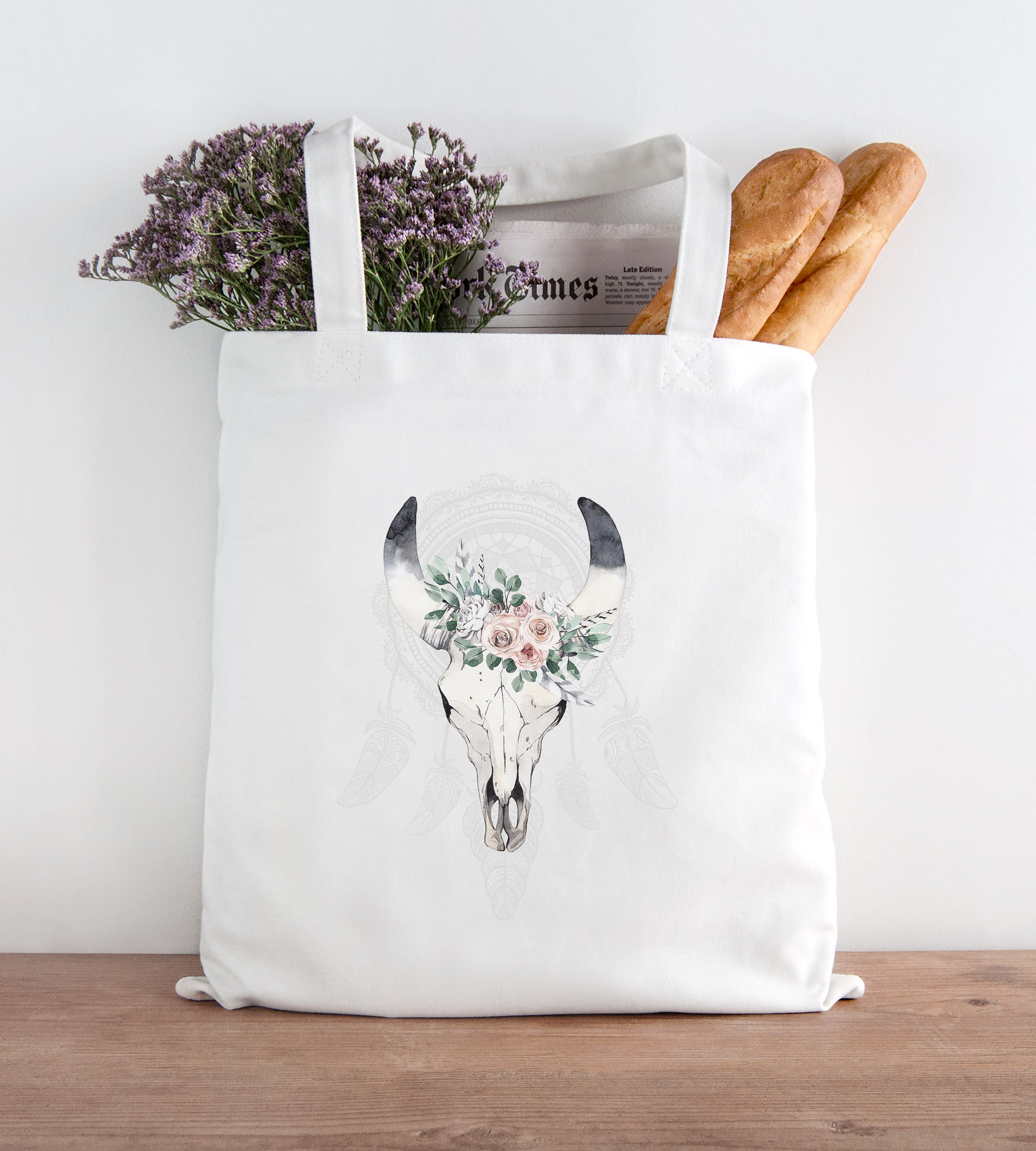 Autiga Turnbeutel Mit Totenkopf-Blumen-Print – Baumwolle, 37 X 46 Cm, 12 Liter Fassungsvermögen