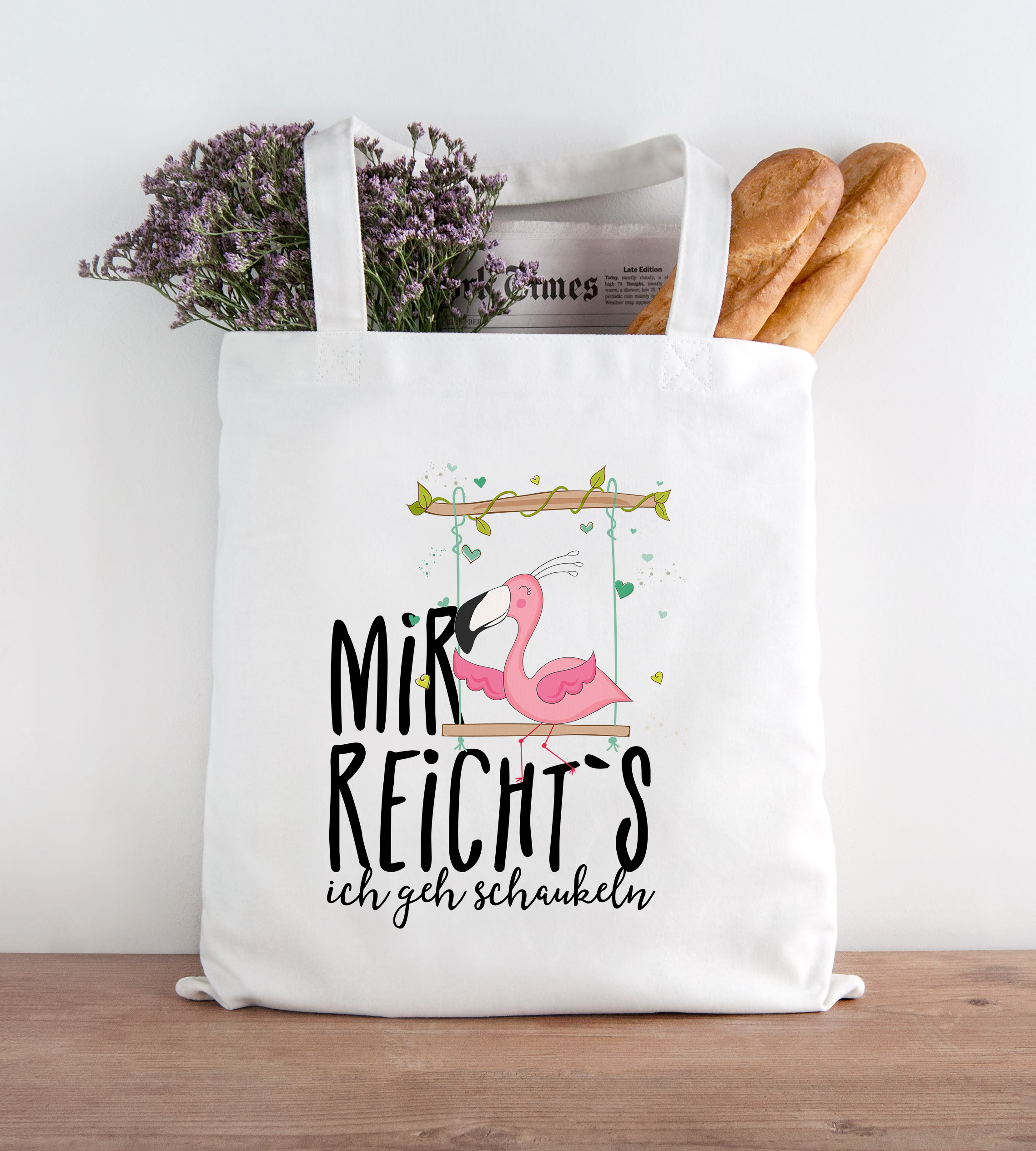 Jutebeutel Flamingo Mir reichts ich geh schaukeln Sprüche Spruch