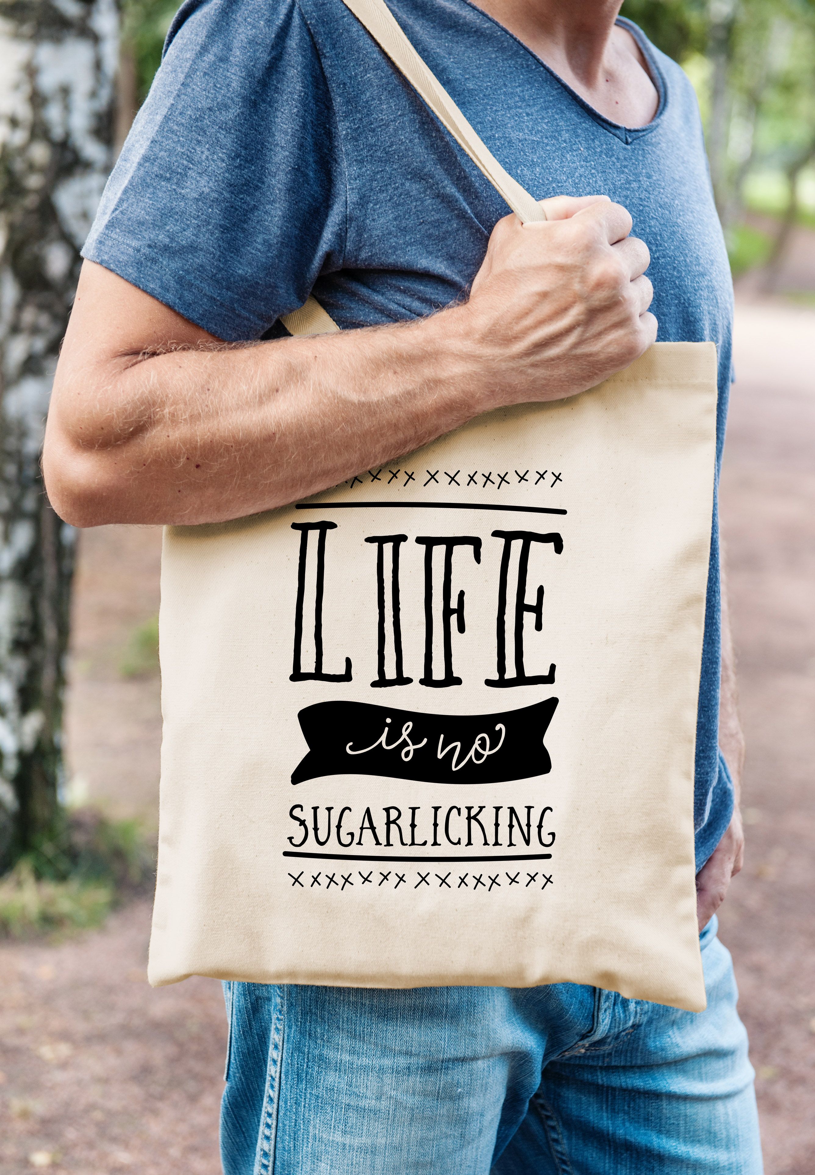 Jutebeutel Life is no sugarlicking Denglisch Baumwolltasche Stoffbeutel