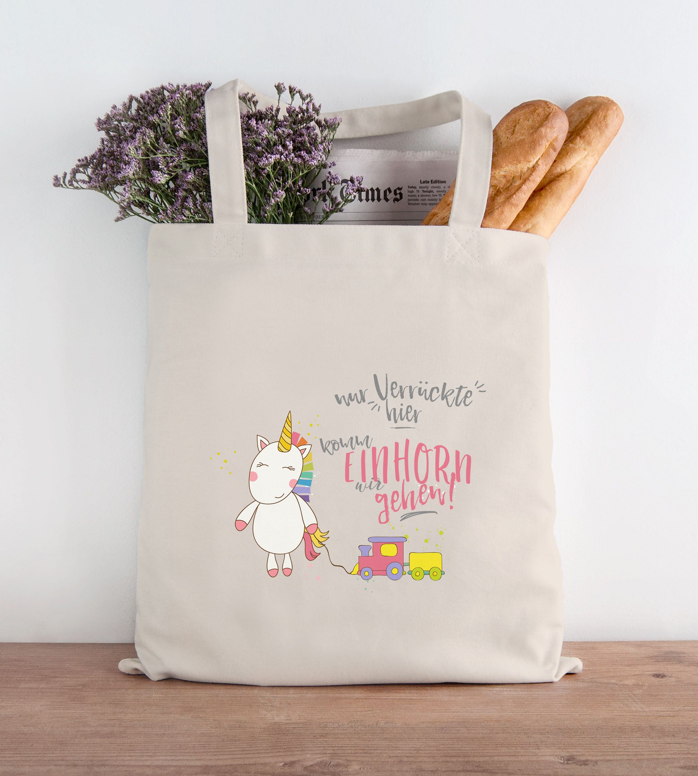 Jutebeutel Nur Verrückte hier komm Einhorn wir gehen Unicorn Sprüche