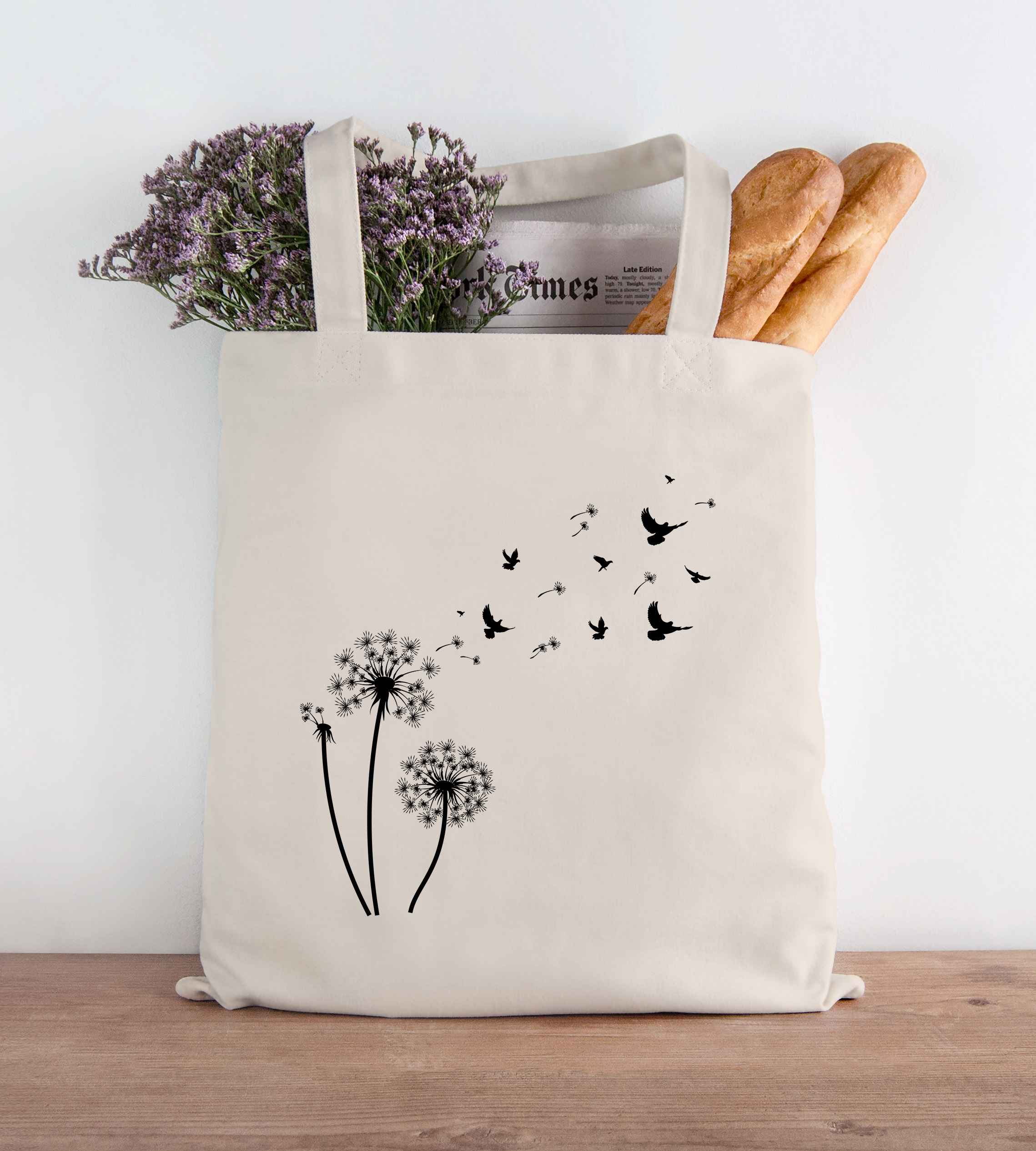 Autiga Jutebeutel Mit Pusteblume & Schmetterlingen - 38x42 Cm, 100% Baumwolle, Lange Henkel, 10 Liter Fassungsvermögen