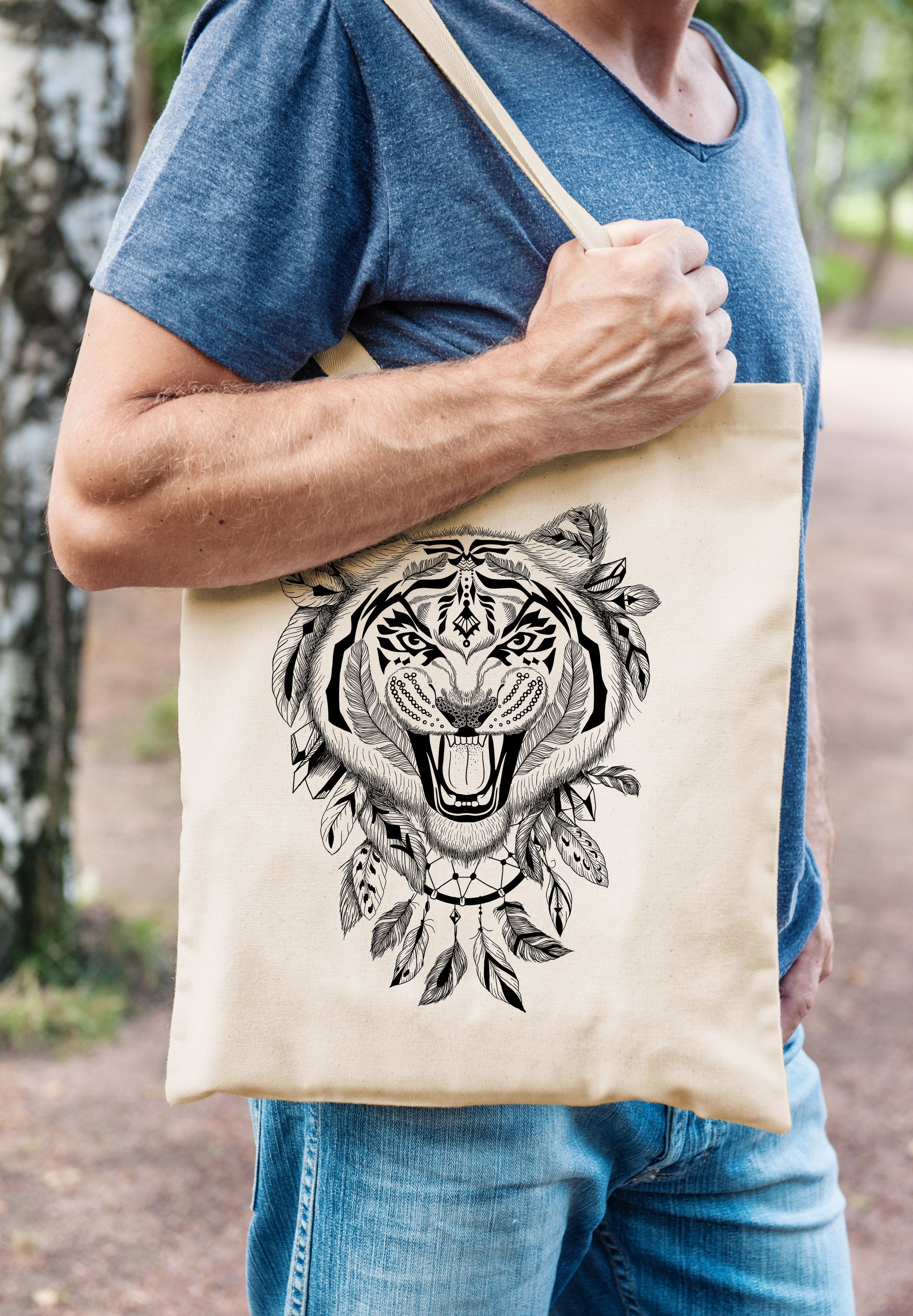 Jutebeutel Tiger Aufdruck Boho Zentangle Bohamian Atzec ...