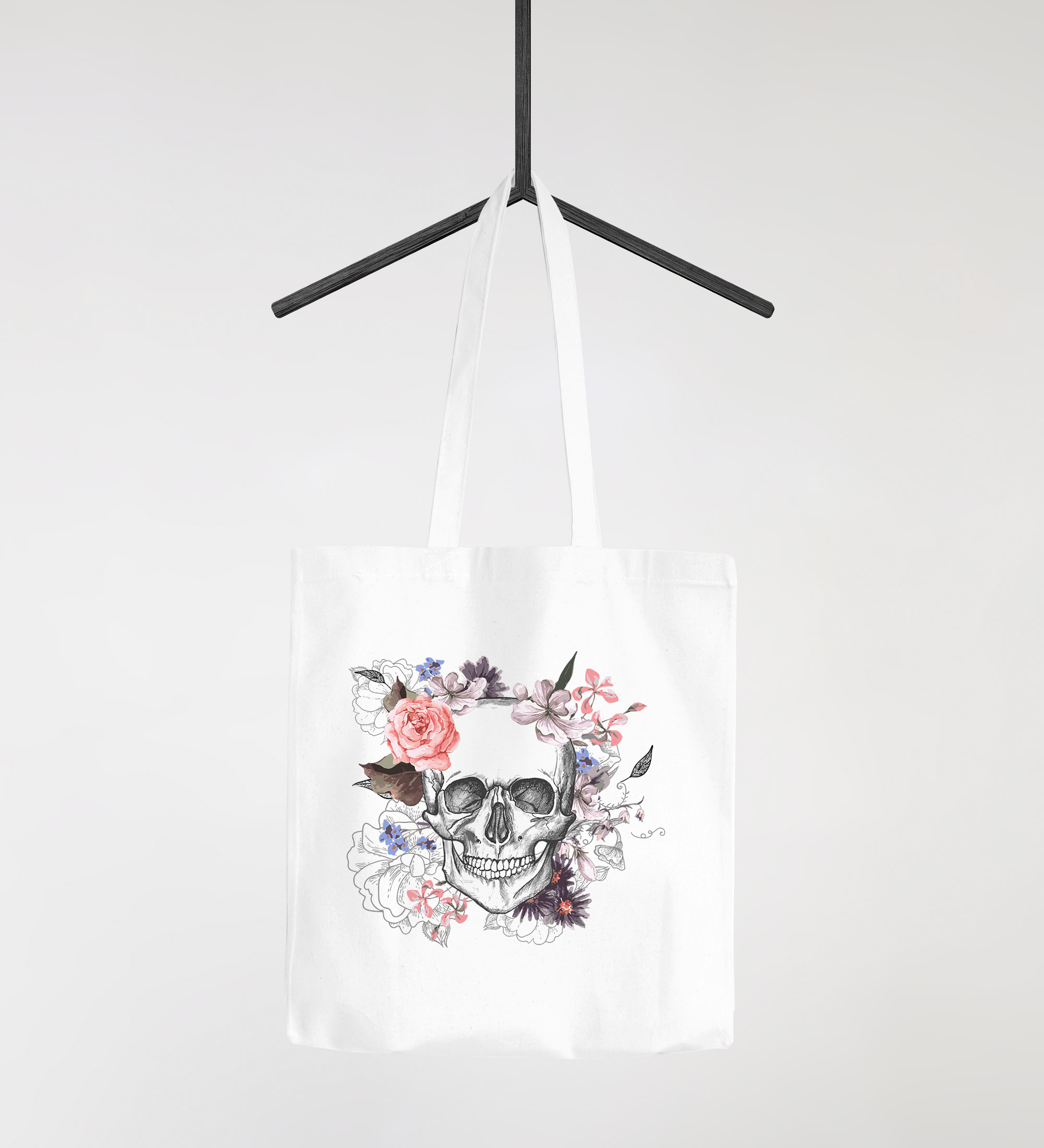 Autiga Turnbeutel Mit Totenkopf-Blumen-Print – Baumwolle, 37 X 46 Cm, 12 Liter Fassungsvermögen