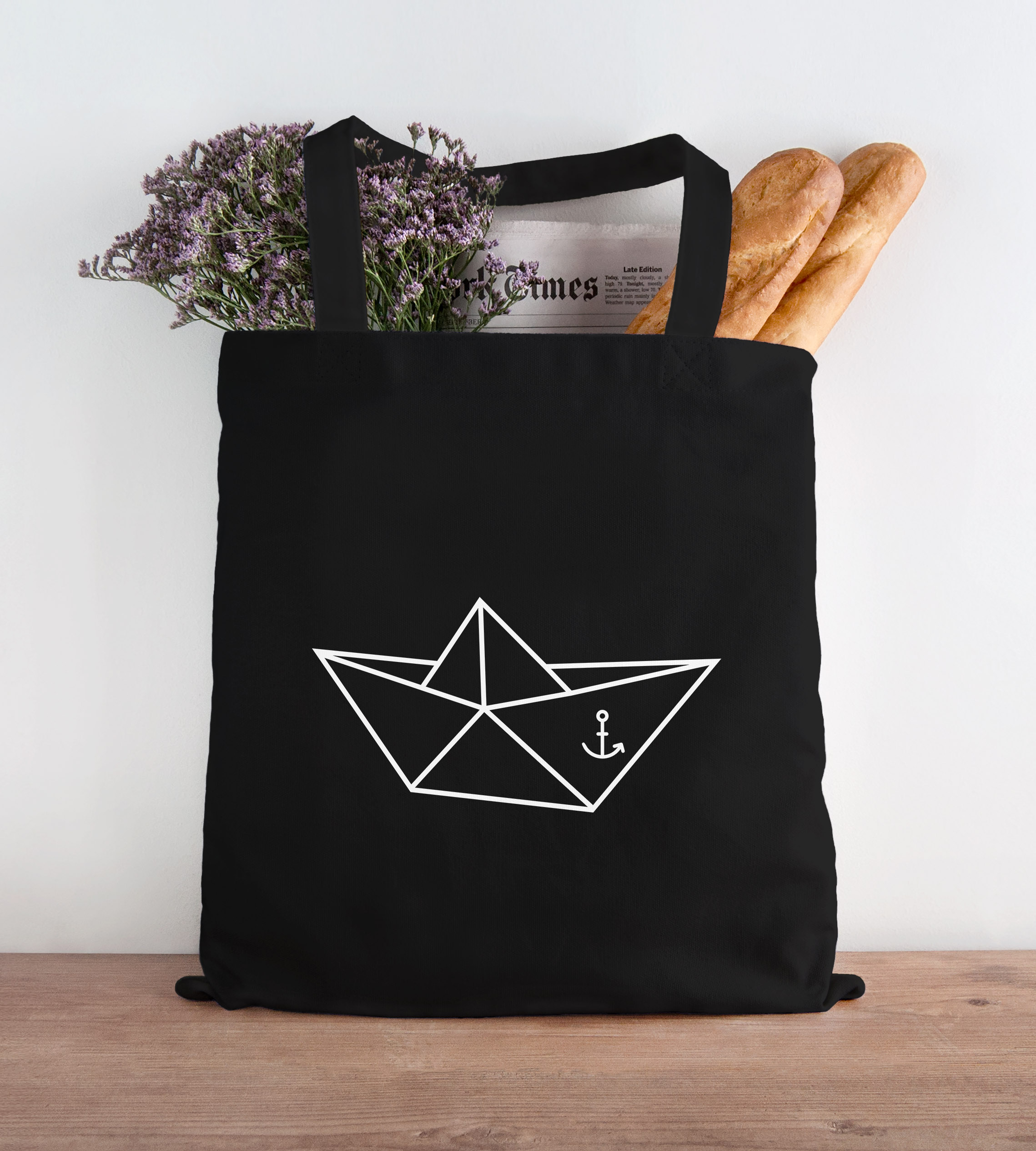 MoonWorks Turnbeutel 'Schiffchen Origami Anker' – Robuster Baumwoll-Beutel Im Maritimen Design