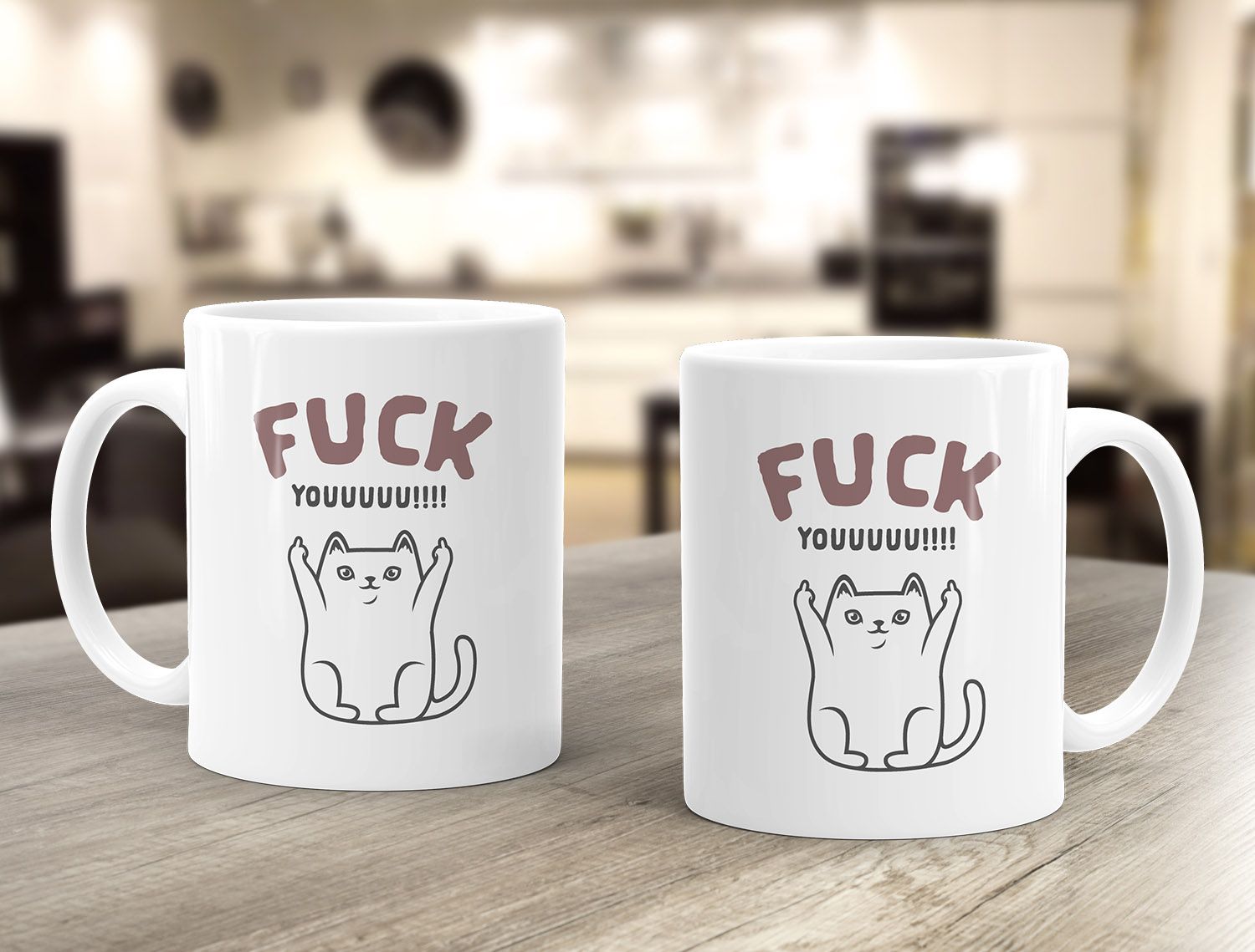 Schriftzug Katze-Motiv Mittelfinger Bürotasse Kaffee-Tasse Becher Fuck Youuu