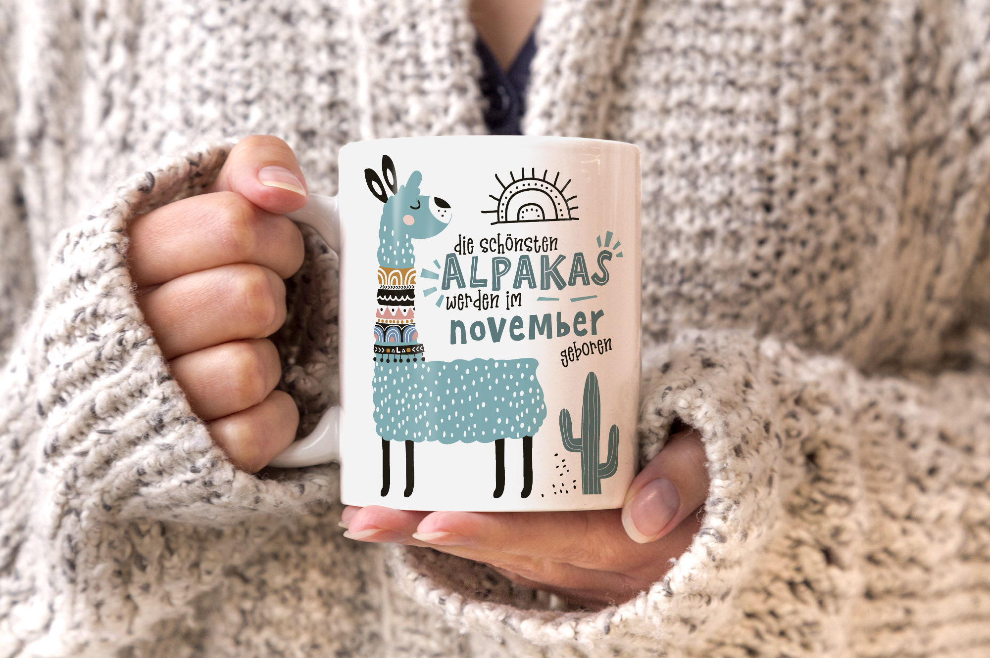 Moonworks Emaille Tasse – „Die Coolsten Alpakas Werden Im Wunschmonat Geboren“, Geburtstagsgeschenk