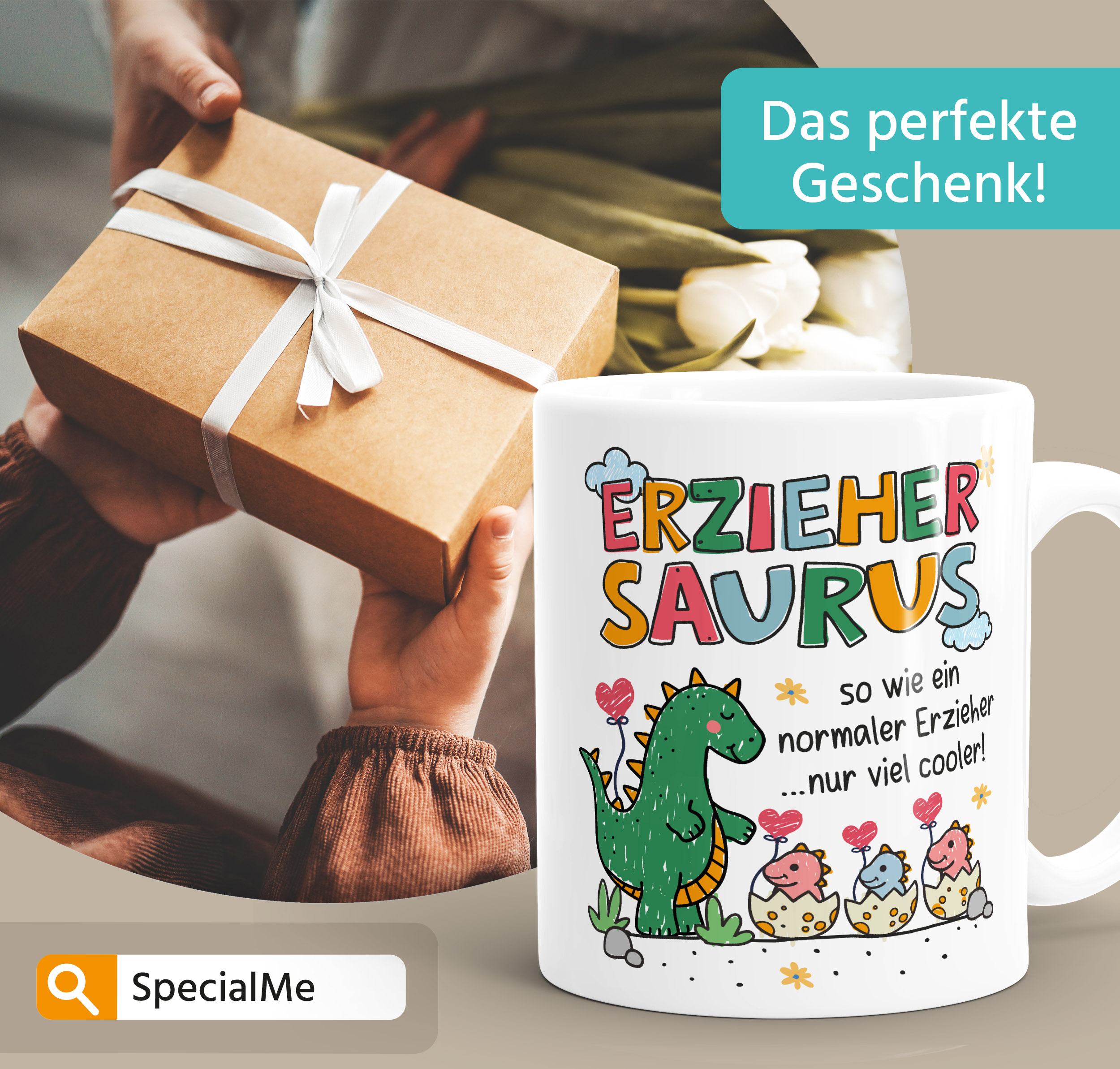 Kaffeetasse Erzieher-Saurus – Lustiger Dino-Spruch Als Dankeschön-Geschenk