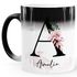 Kaffee-Tasse Farbwechsel mit Buchstabe Initiale Monogramm personalisiert Namen Rosen-Motiv persönliche Geschenke SpecialMe®preview