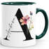 Kaffee-Tasse Florales Design mit Buchstabe Initiale Monogramm personalisiert mit Namen persönliche Geschenke Keramikbecher SpecialMe®preview