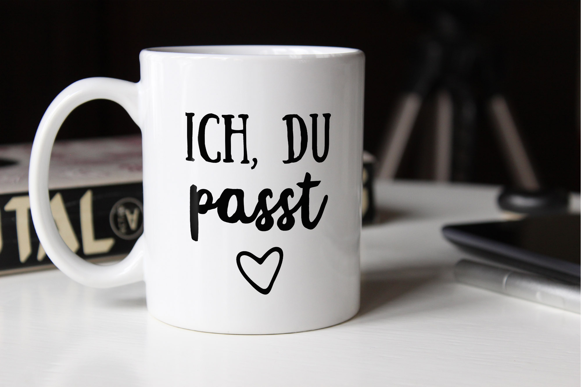 Moonworks Emaille Tasse Ich Du Passt – 300 Ml, Weiß-schwarz, Perfektes Geschenk Für Verliebte