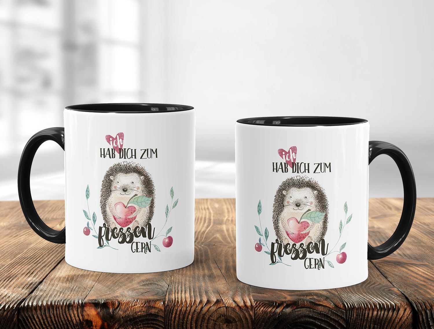 KaffeeTasse Ich hab dich zum fressen gern Watercolor Igel Liebe Spruch