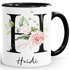 Kaffee-Tasse mit Buchstabe Initiale Monogramm personalisiert mit Namen Rosen-Motiv persönliche Geschenke SpecialMe®preview