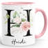 Kaffee-Tasse mit Buchstabe Initiale Monogramm personalisiert mit Namen Rosen-Motiv persönliche Geschenke SpecialMe®preview