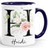 Kaffee-Tasse mit Buchstabe Initiale Monogramm personalisiert mit Namen Rosen-Motiv persönliche Geschenke SpecialMe®preview