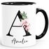 Kaffee-Tasse mit Buchstabe Monogramm personalisiert mit Namen Initiale Blumen-Motiv persönliche Geschenke SpecialMe®preview