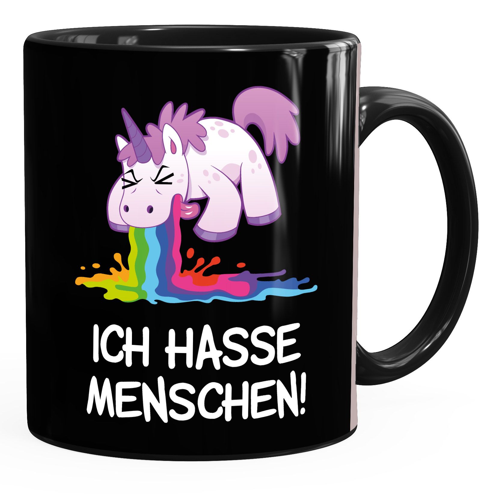 Kaffee-Tasse mit Spruch Ich hasse Menschen kotzendes Einhorn Bürotasse lustige Kaffeebecher MoonWorks®