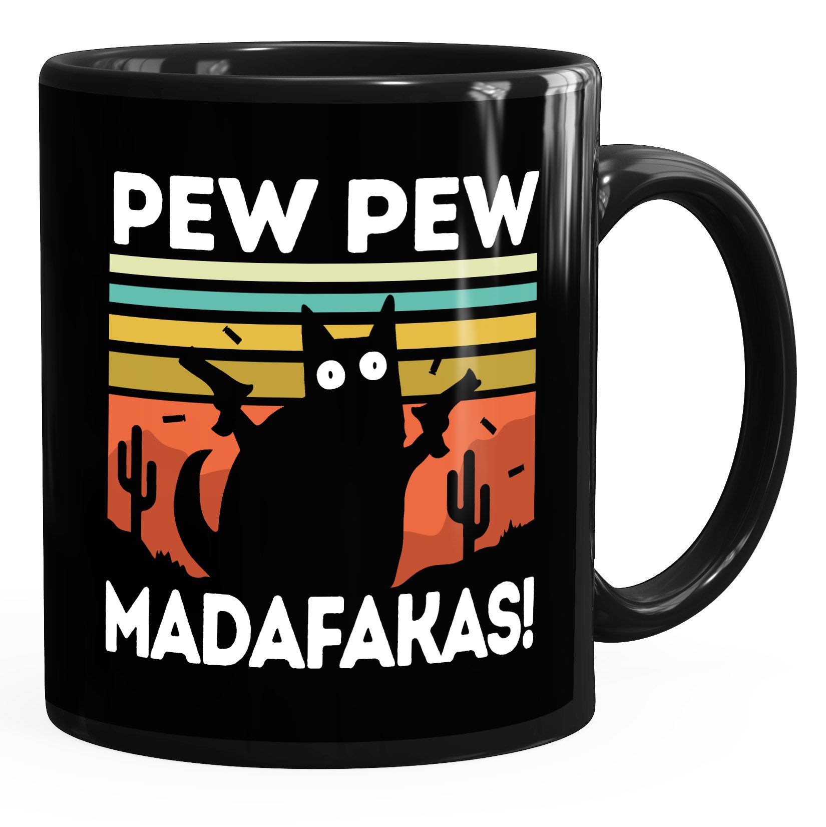 Kaffee-Tasse mit Spruch Pew Pew Madafakas! schwarze Katze Spruch Meme lustig  Bürotasse lustige Kaffeebecher MoonWorks®