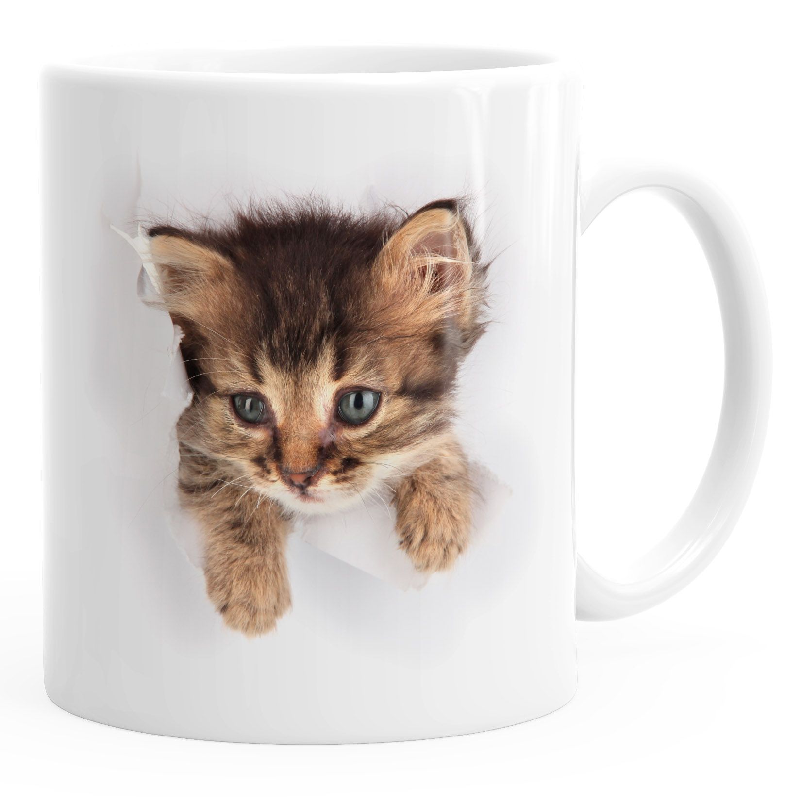 Kaffee-Tasse mit süßem Katzen-Aufdruck Katzen Baby schaut aus der Tasse MoonWorks®