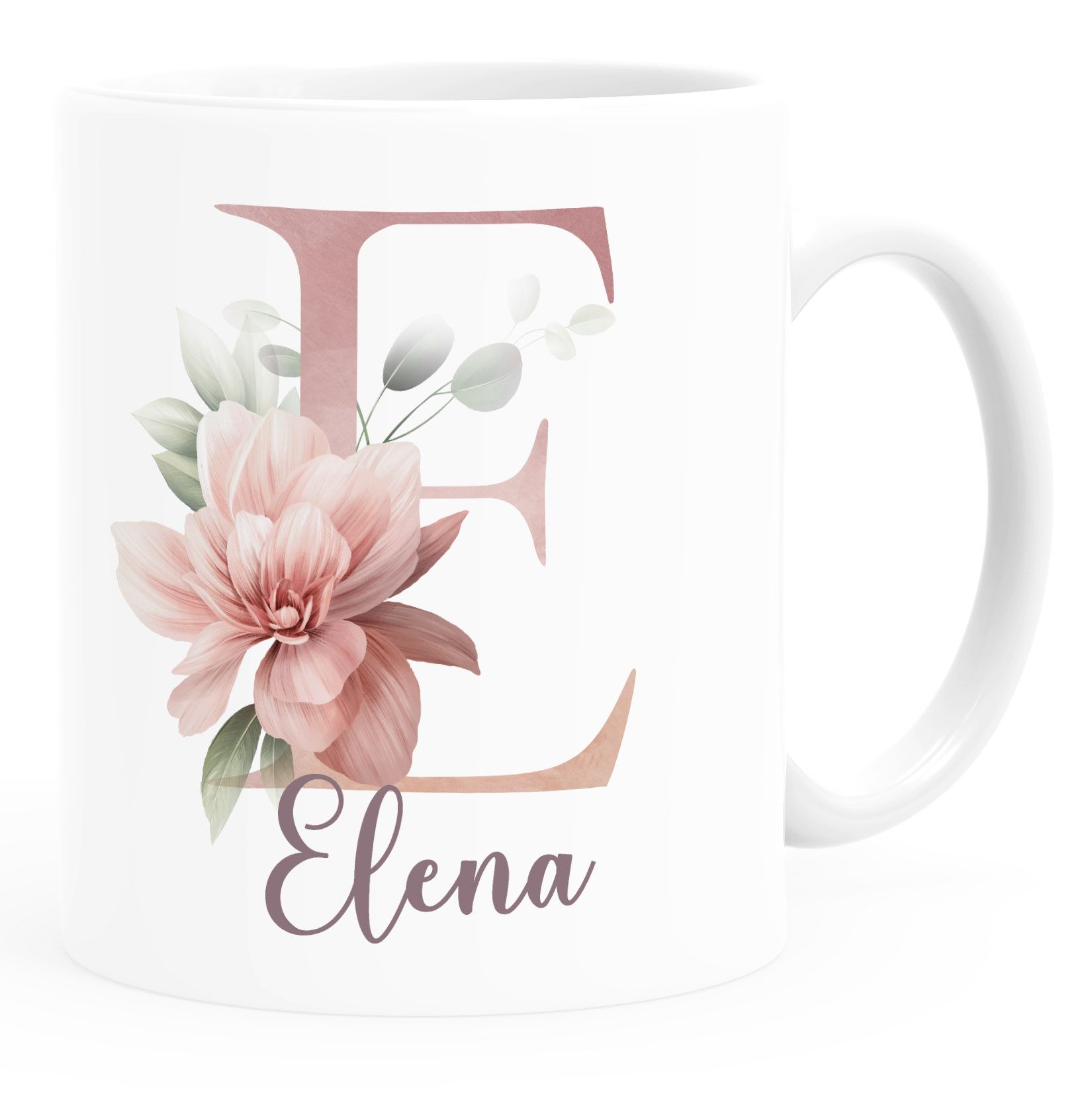 Kaffee-Tasse Name Initiale Blumen Eukalyptus Floral Monogramm personalisierte Geschenke SpecialMe®