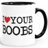 Kaffee-Tasse Spruch I love my Penis/Pimmel Boobs I love your Boobs/Penis Bürotasse lustige ironische Kaffeebecher MoonWorks®preview