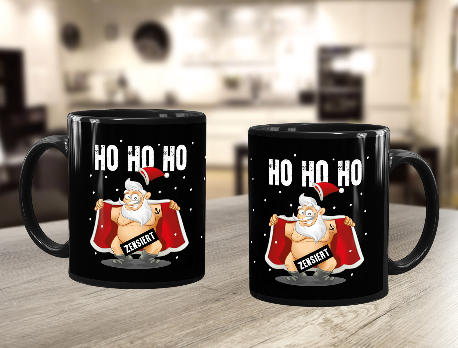 Kaffee-Tasse Weihnachten lustig Weihnachtsmann zensiert Bedruckt Aufschrift