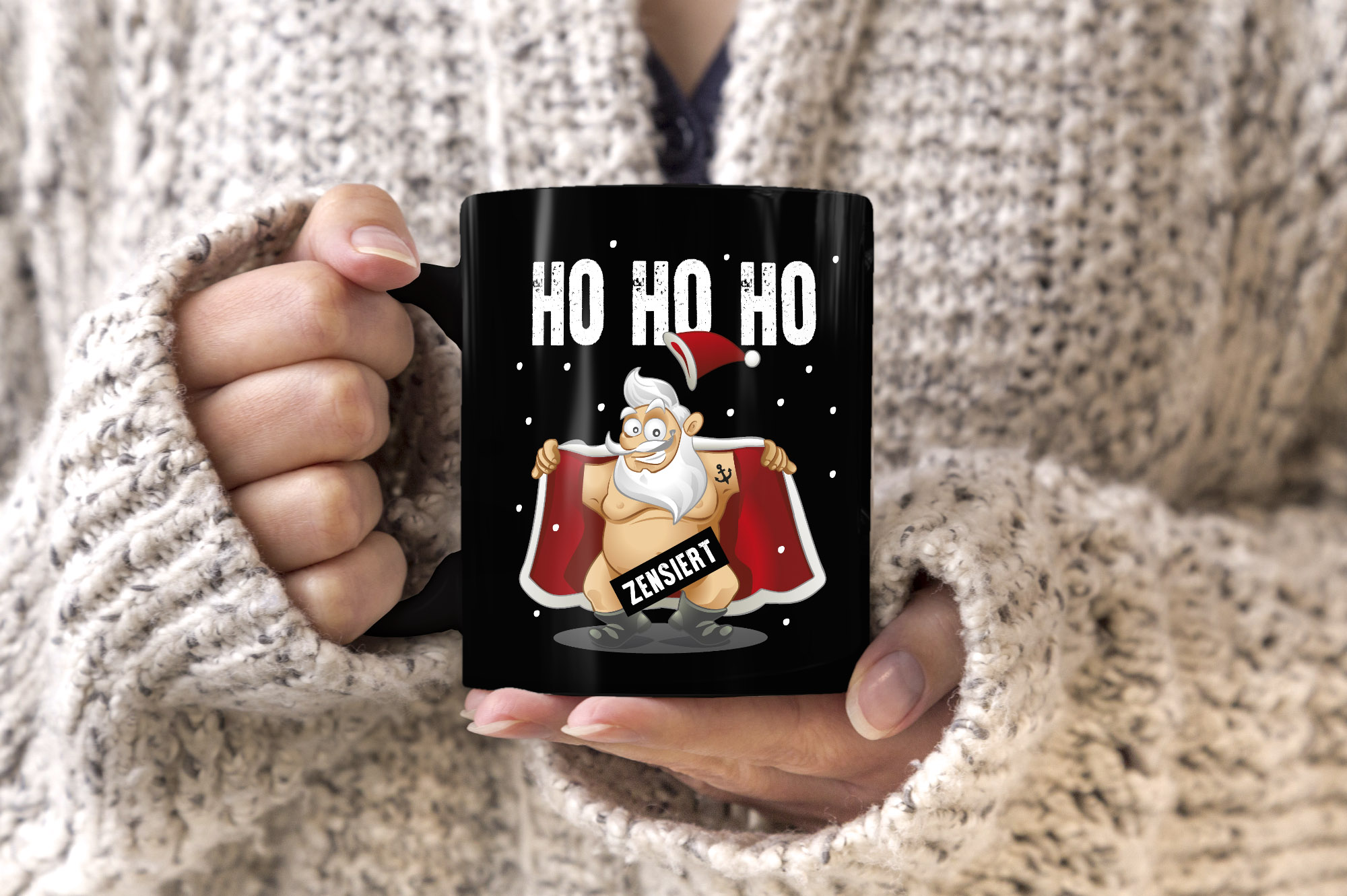 Kaffee-Tasse Weihnachten lustig Weihnachtsmann zensiert Bedruckt Aufschrift