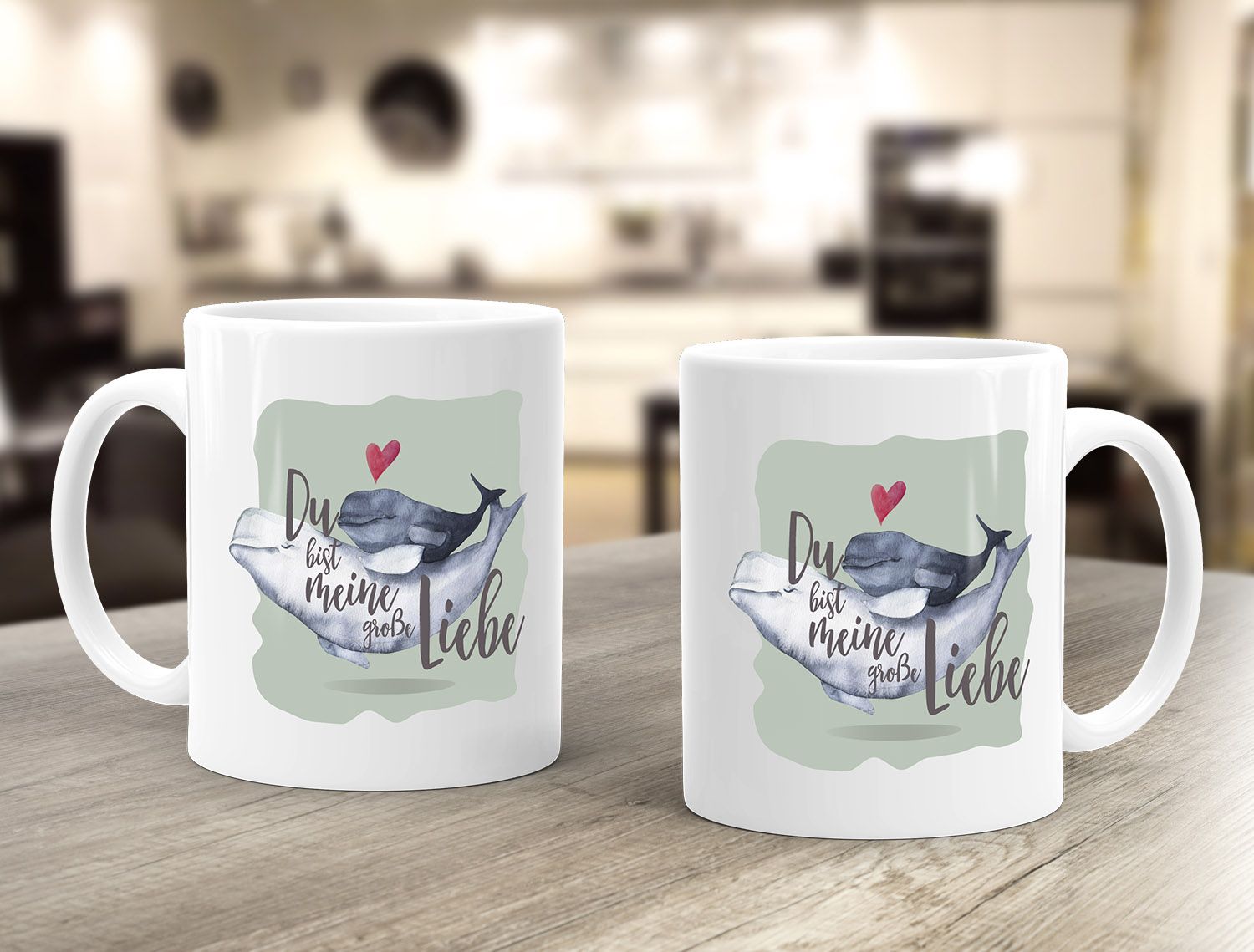 Kaffeetasse Du bist meine große Liebe Wale Watercolor Spruch Geschenk