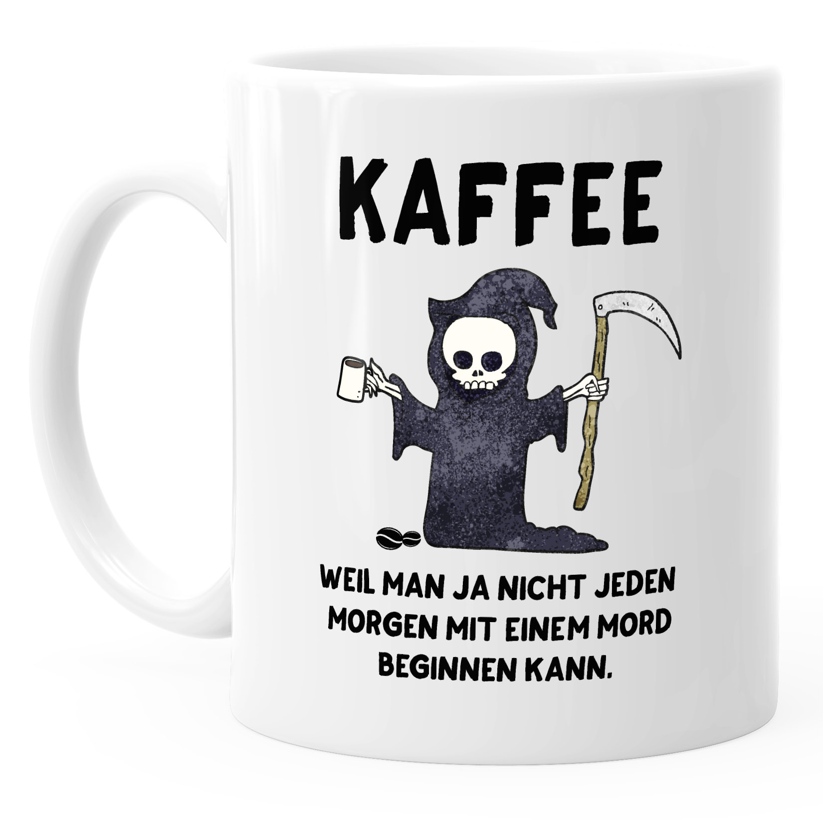 MoonWorks® Kaffeetasse Mit Spruch 'Weil Man Nicht Jeden Tag Mit Einem Mord Beginnen Kann' – Lustige Bürotasse, 325 Ml, Schwarz