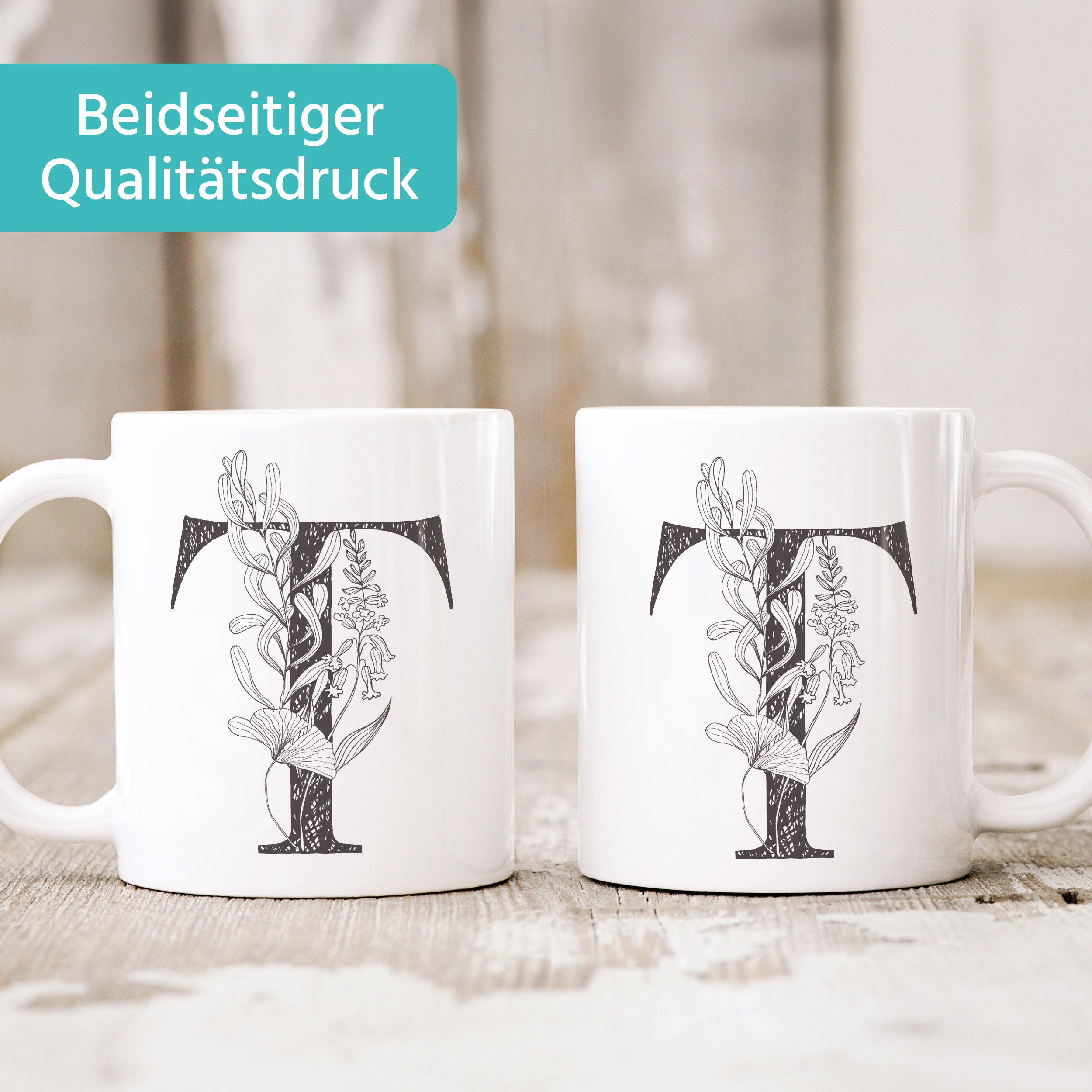 SpecialMe® Personalisierte Kaffeetasse – Mit Blumen, Initiale & Namen