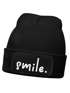 Kinder Beanie Mädchen Patch Smile Aufdruck Spruch Print Strickmütze Wintermütze MoonWorks®preview