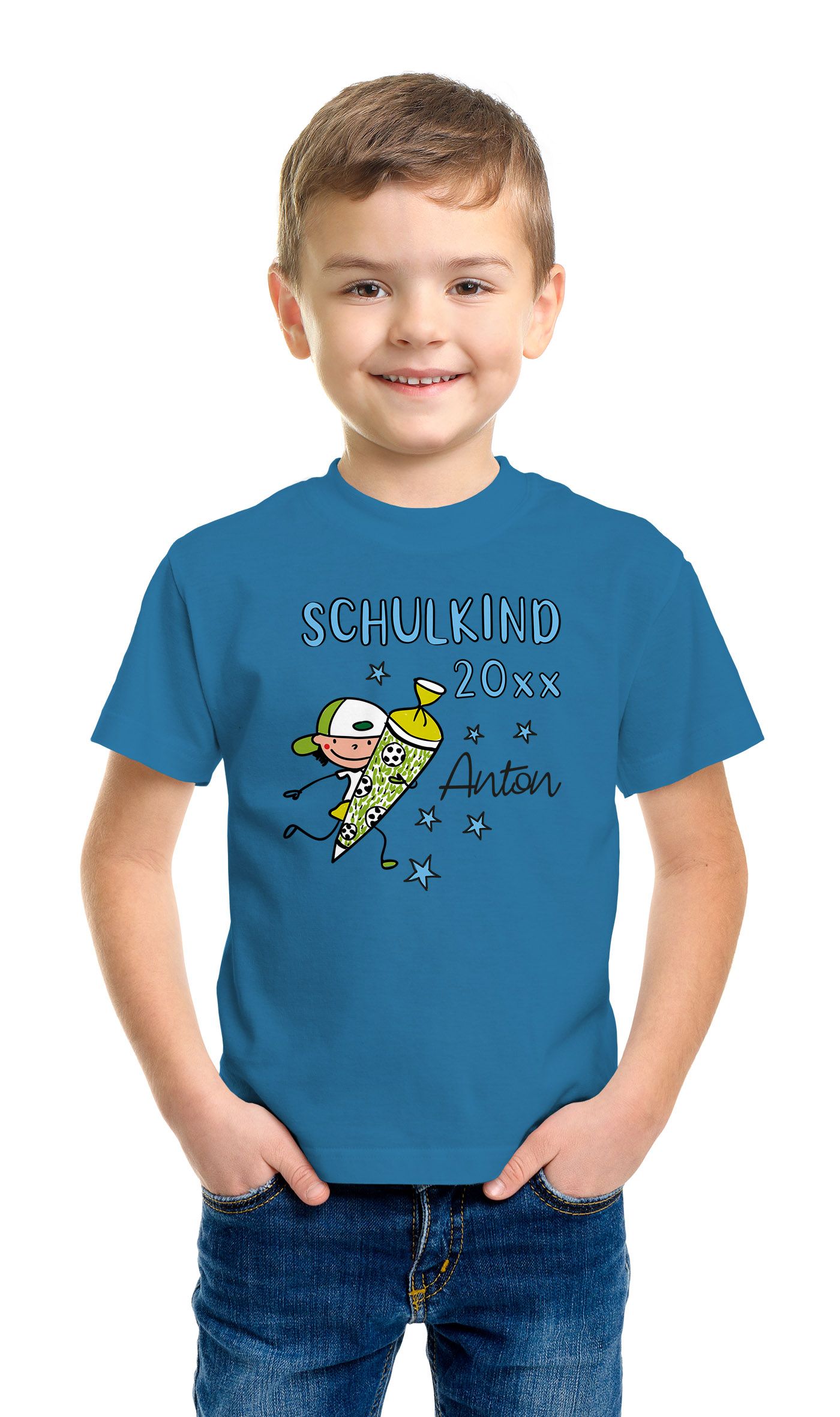 SpecialMe Einschulungs T-Shirt 2025 - Personalisierbar Mit Namen & Stern-Design Für Jungen