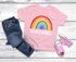 Kinder Mädchen T-Shirt Einschulung 2025 Regenbogen Aufdruck Schulkind Schriftzug Schulanfang Moonworks®preview