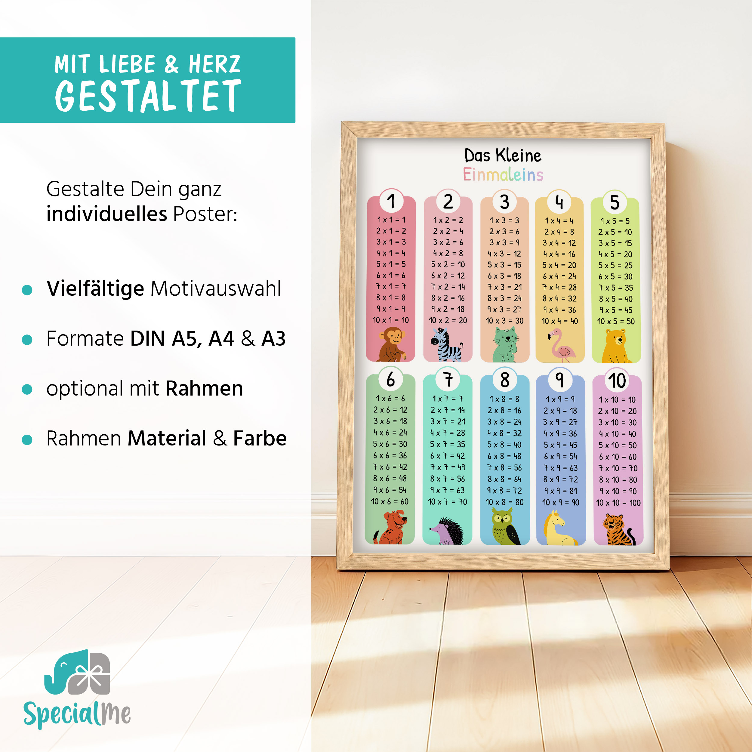 Kinder-Poster Einschulung Lernen | Das kleine 1x1|Lernposter Zahlen