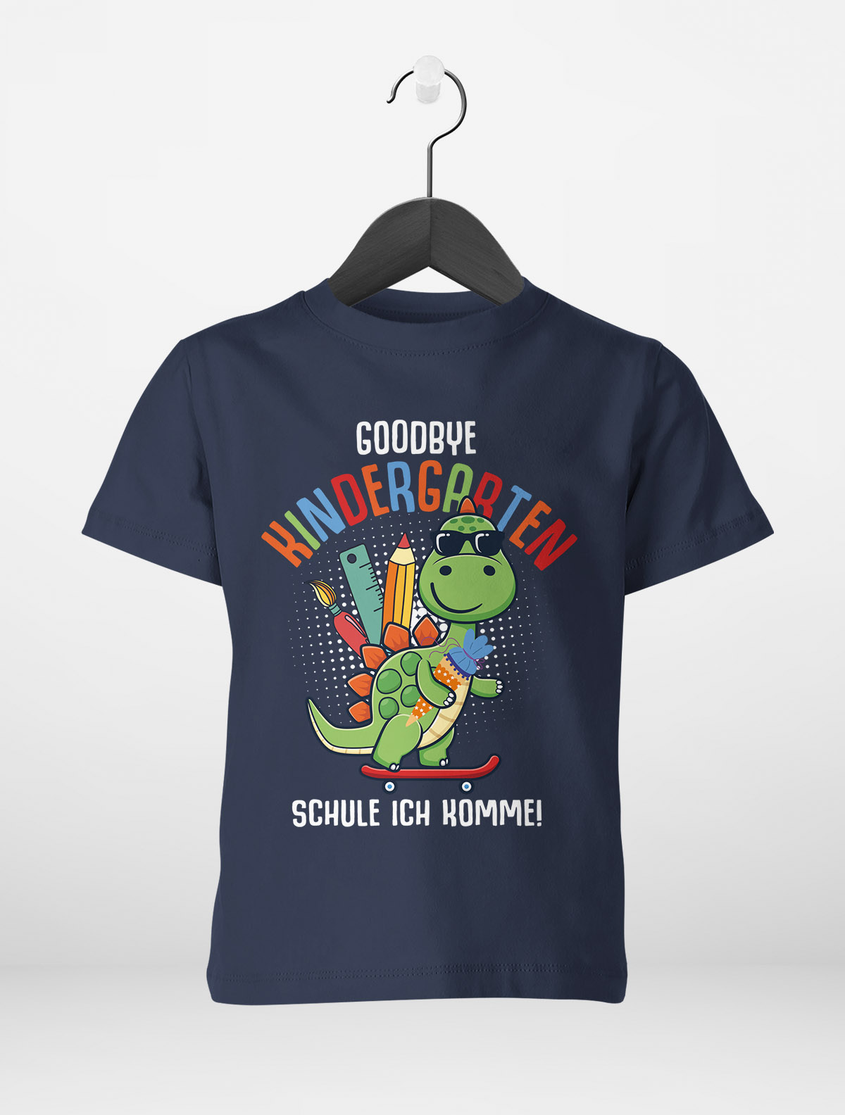 Einschulung T-Shirt Jungen Mit Dino Motiv - Schulanfang 2025 Geschenk, Größe 128 (7/8 Jahre)