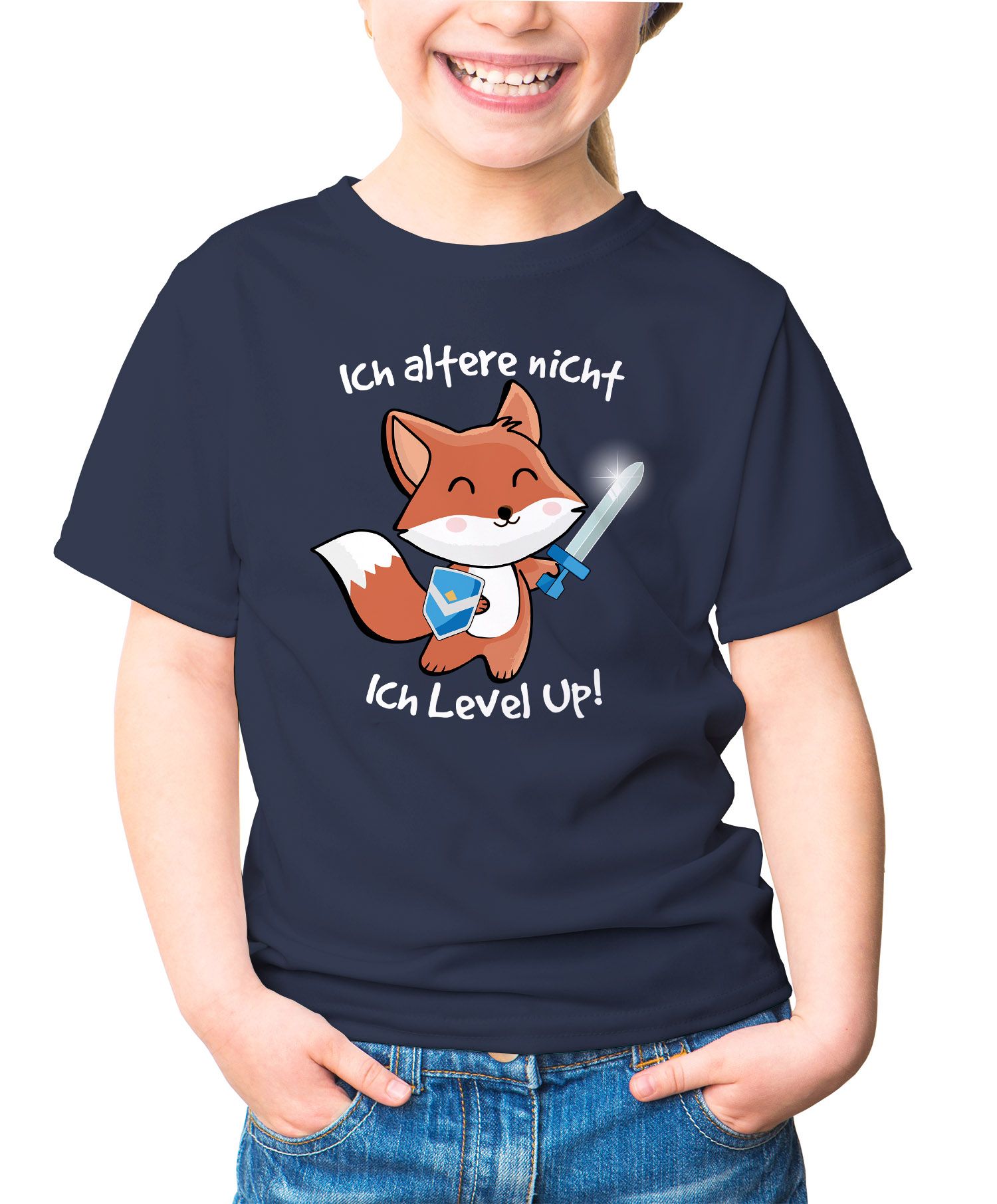 Kinder T-Shirt Mädchen Fuchs Spruch lustig ich altere nicht ich level up  Zocken Geschenk für Mädchen Moonworks® | Akowi