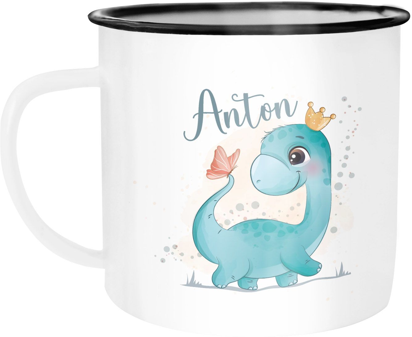 Kinder-Tasse Emaille Dino Dinosaurier Schmetterling personalisierte Tasse mit Name  individuelle Geschenke SpecialMe®