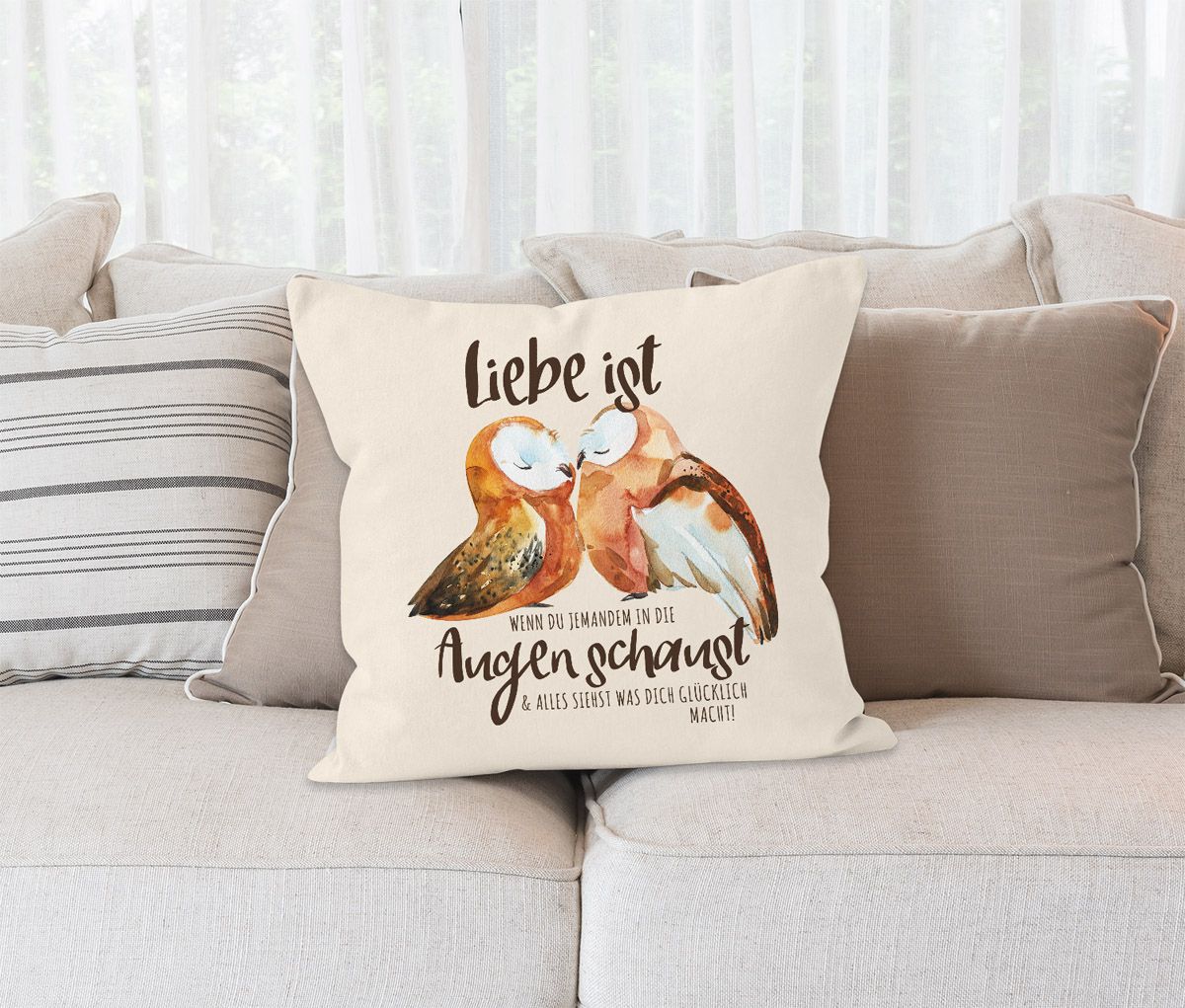 KissenBezug Liebe ist wenn du jemanden in die Augen schaust Eule Liebe