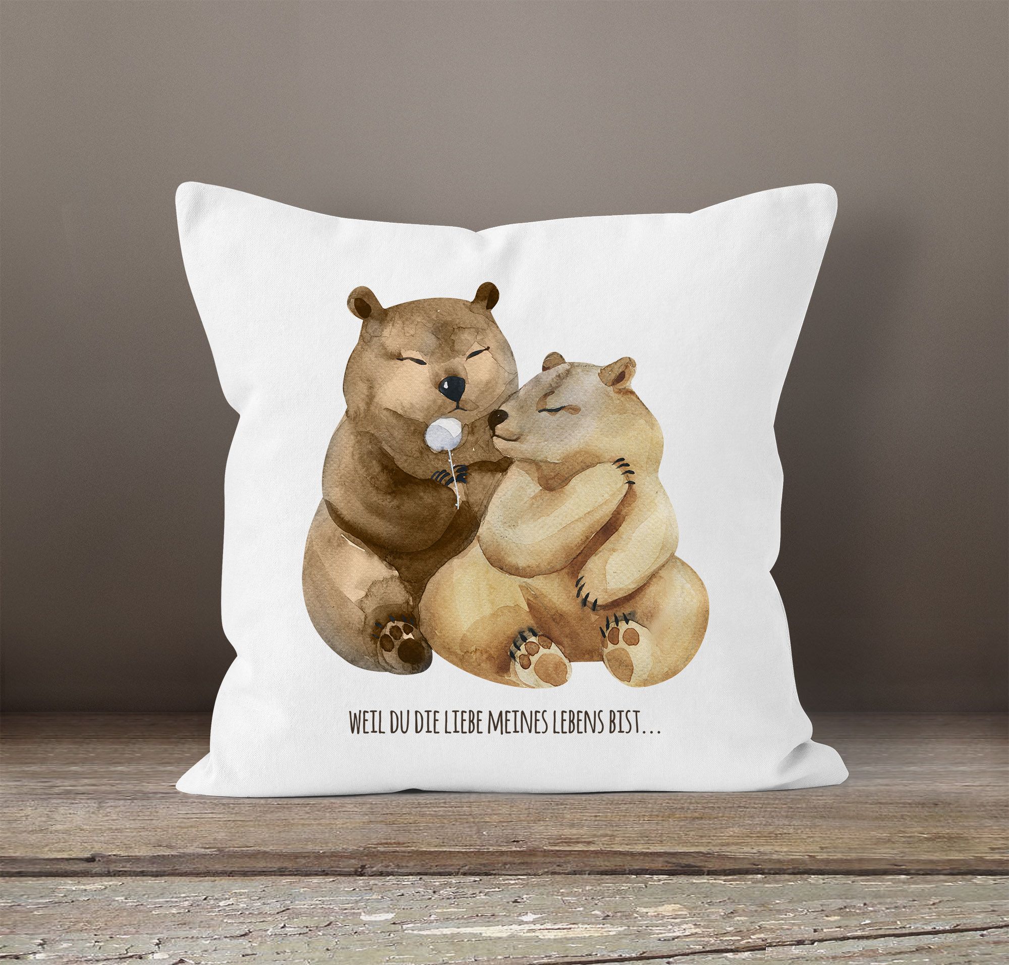 KissenBezug Liebe meines Lebens Bären Geschenk Liebe Spruch Tasse MoonWorks® Akowi