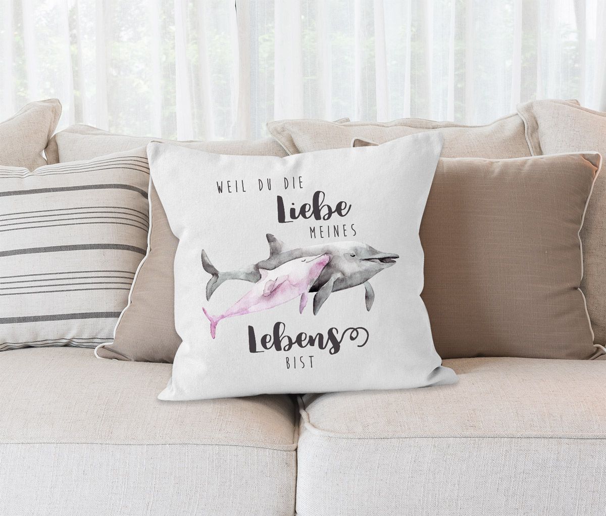 KissenBezug Liebe meines Lebens Delfin Delphin Watercolor Liebe Spruch Geschenk KissenHülle