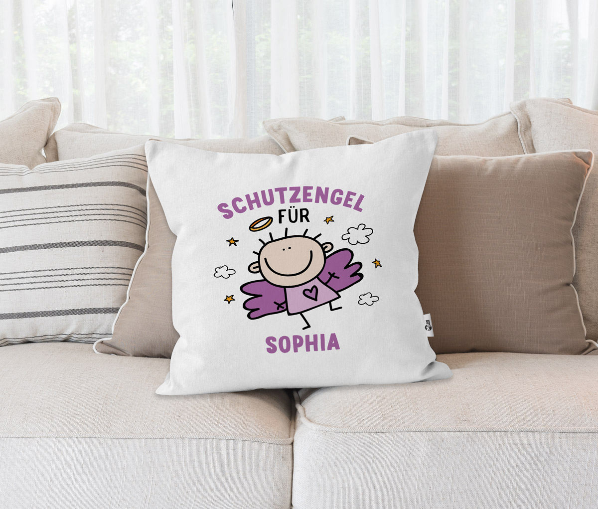 Schutzengel-Kissenbezug Mit Namen – Personalisierter Glücksbringer Aus Baumwolle | 40x40 Cm | Geschenk Zur Prüfung Oder Reise